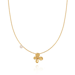 Colier „Floare de Aur” cu Perlă Delicată - Sentimente Gravate