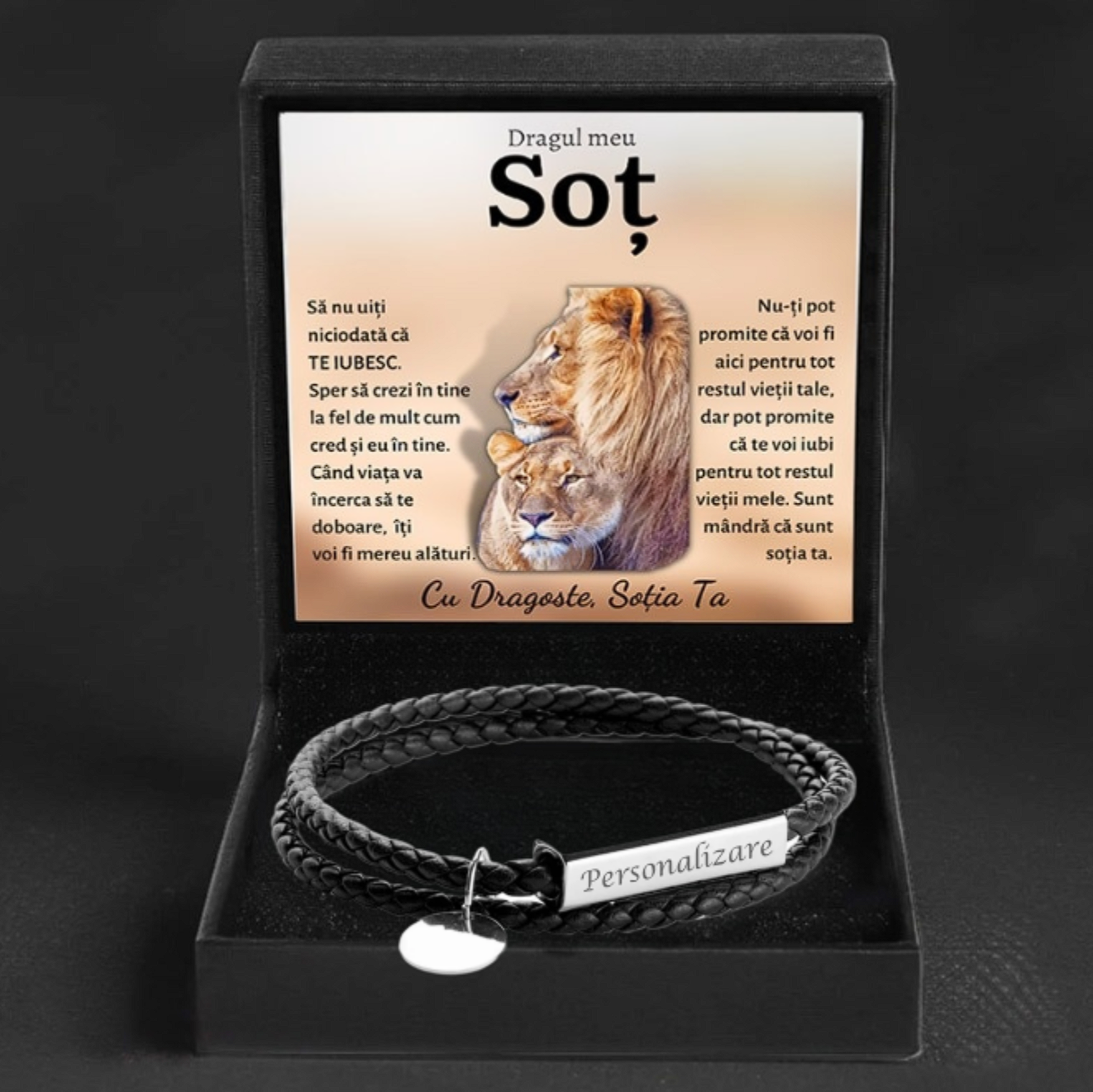 Cadou pentru Sot- Bratara Piele Lei - Sentimente Gravate