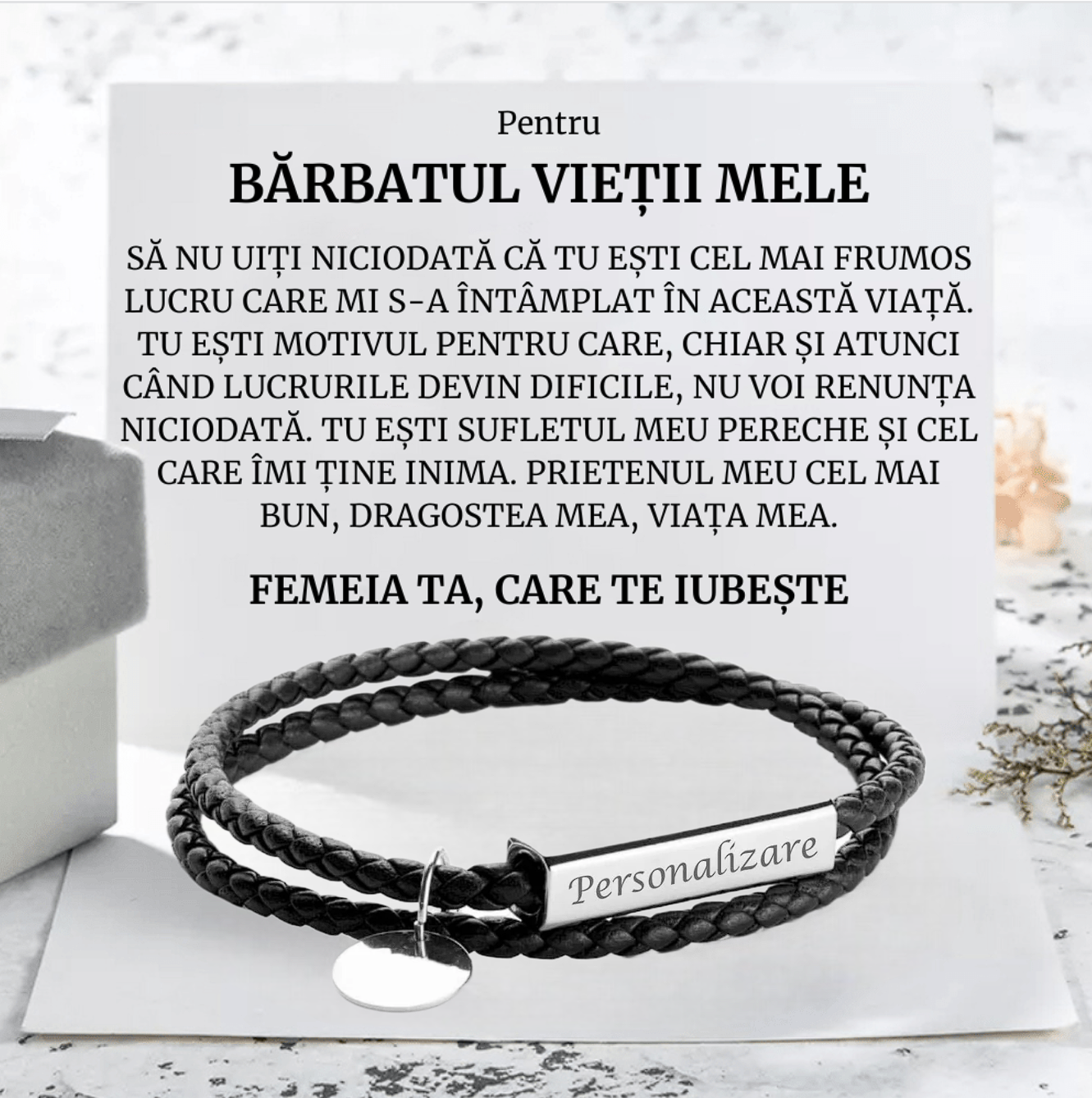 de la Sotie pentru Sot | Bratara Piele Tori - Sentimente Gravate