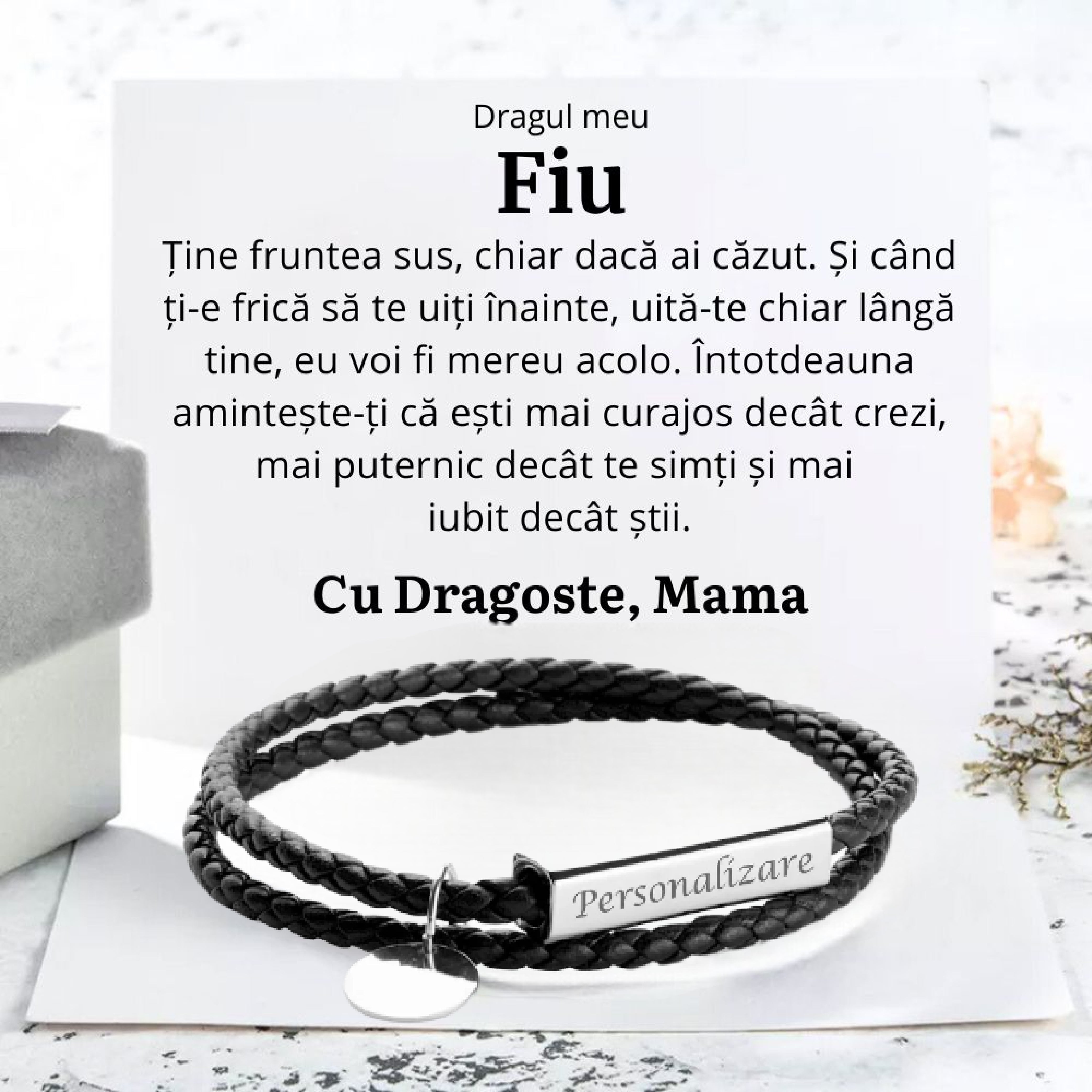 de la Mama pentru Fiu| Bratara Piele Tori - Sentimente Gravate