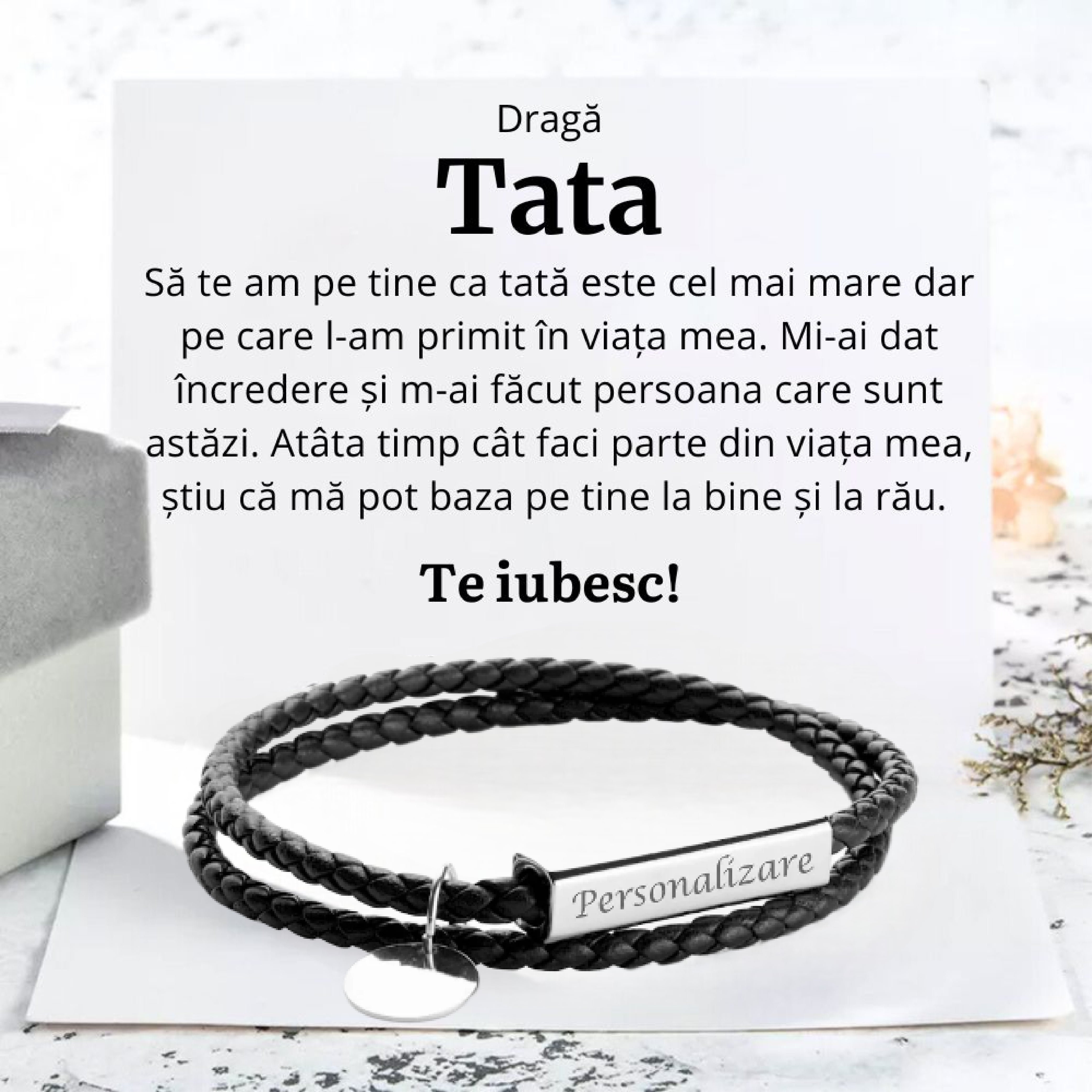de la Fiu/Fiica pentru Tata | Bratara Piele Tori - Sentimente Gravate