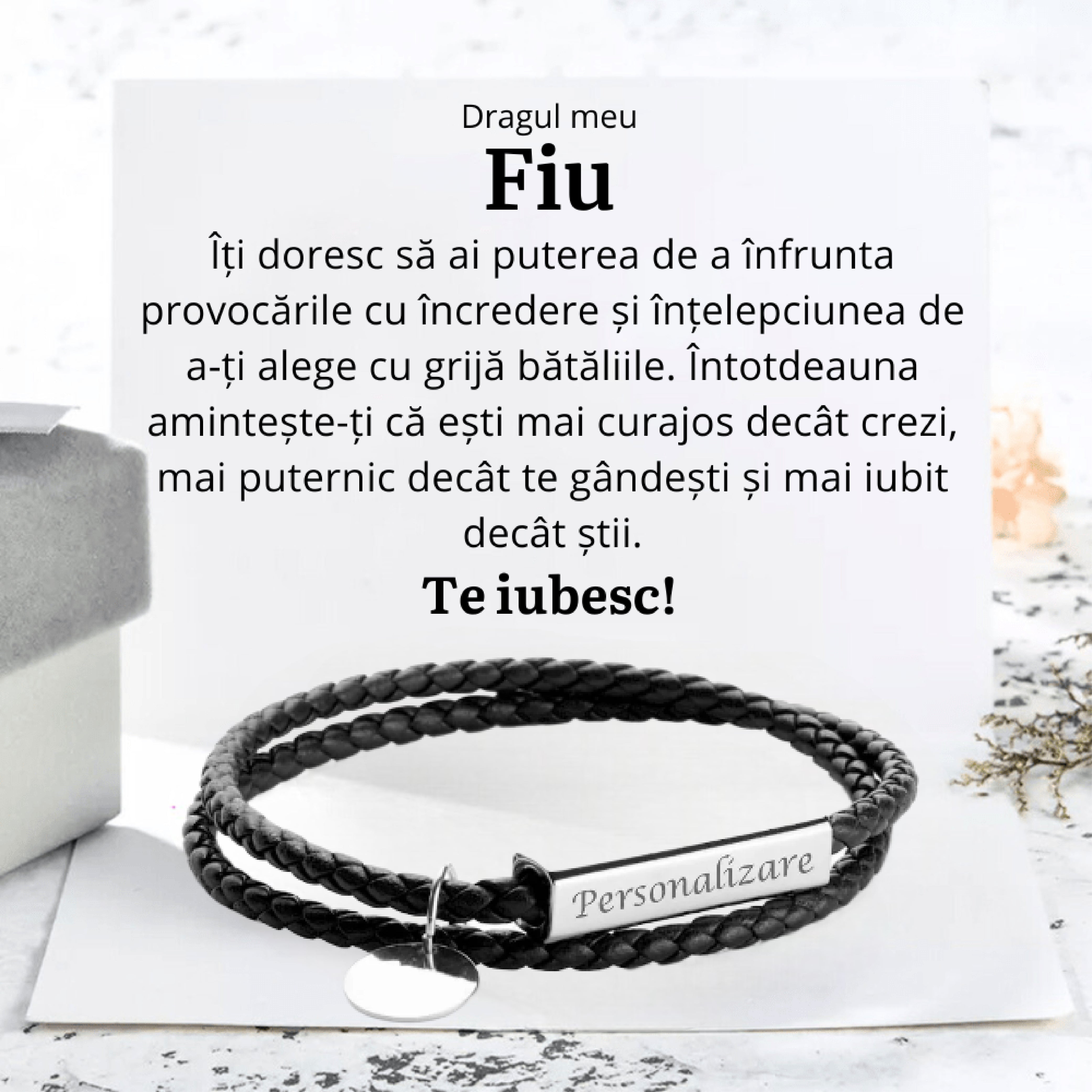 de la Parinti pentru Fiu| Bratara Piele Tori - Sentimente Gravate
