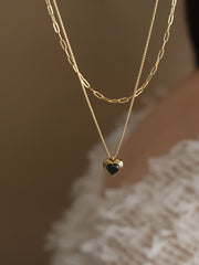 Colier Dublu „Inimă de Aur” cu Pandantiv Negru - Sentimente Gravate