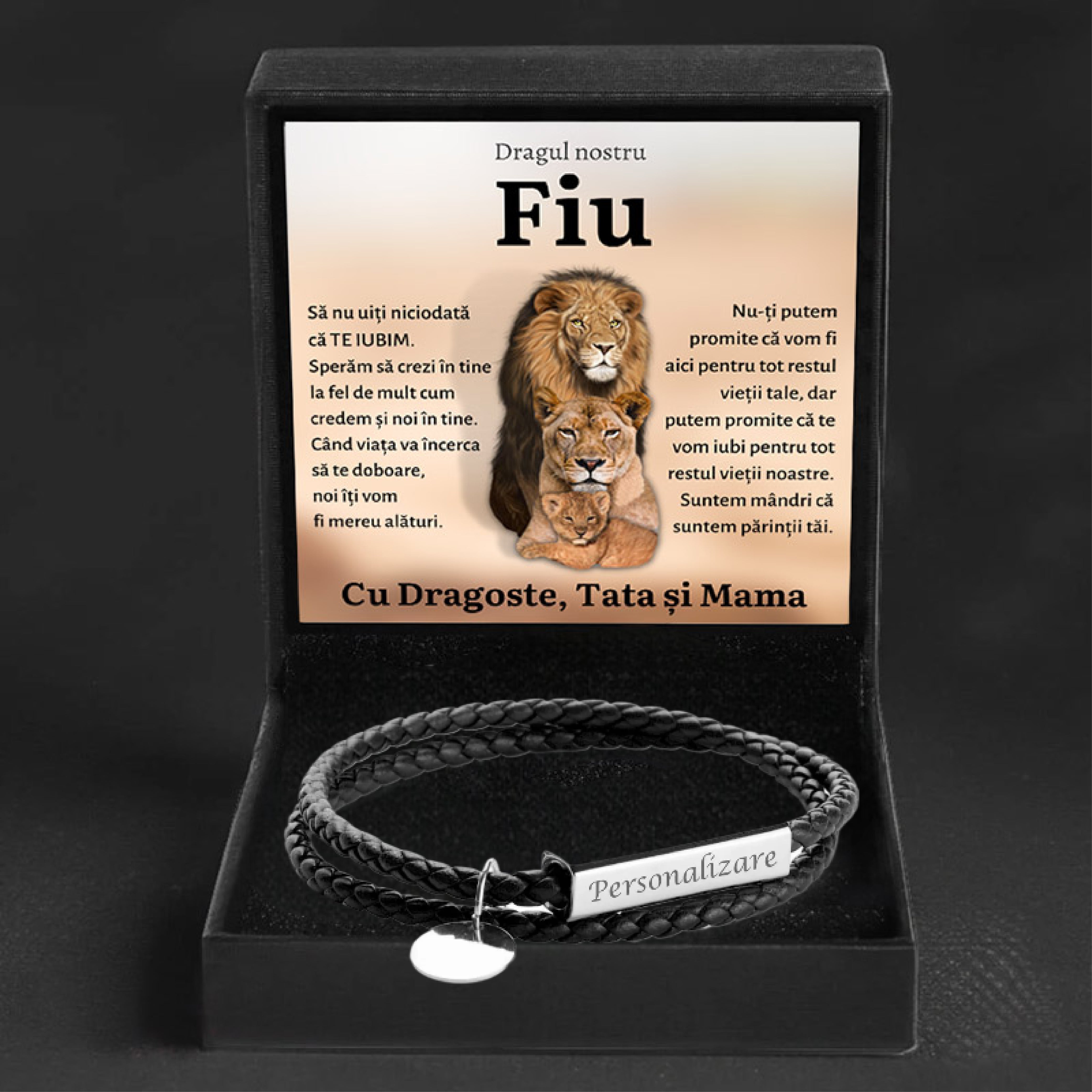 de la Parinti pentru Fiu| Bratara Piele Tori Lei - Sentimente Gravate