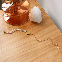 Bratara Personalizata Placata cu Aur 18K tip Banut cu Perle - Sentimente Gravate