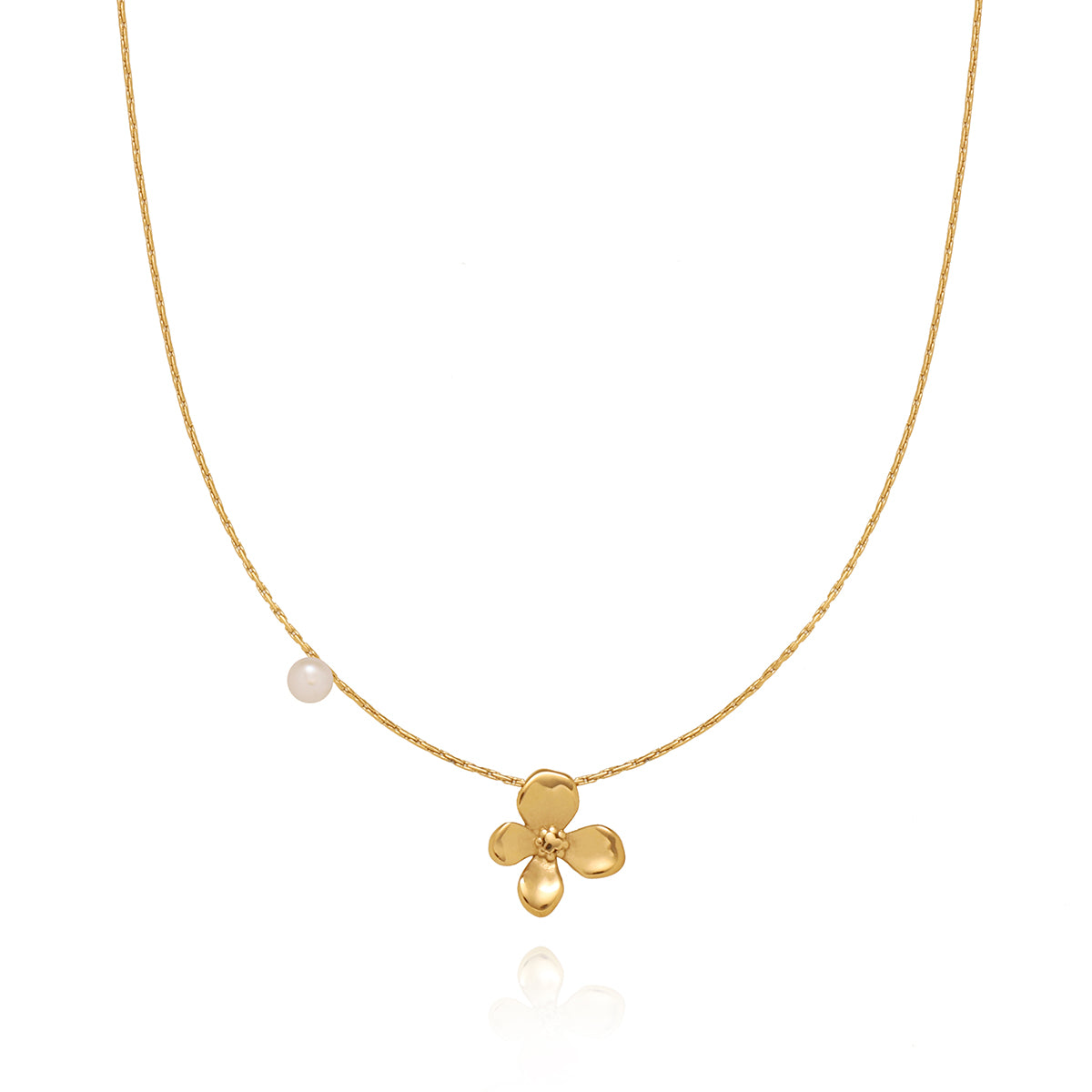 Colier „Floare de Aur” cu Perlă Delicată - Sentimente Gravate