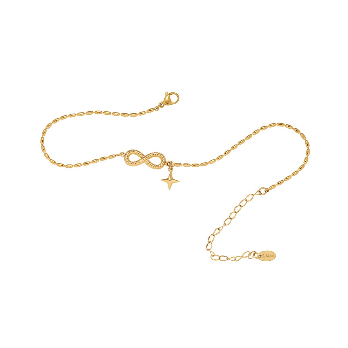 Brățara „Infinit Auriu” cu Charm Stea – Brățară Reglabilă Mana / Picior - Sentimente Gravate