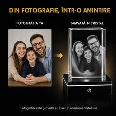 Cristal Foto Personalizat cu Bază LED RGB și Cutie Cadou – Poza Ta Gravată în Interior