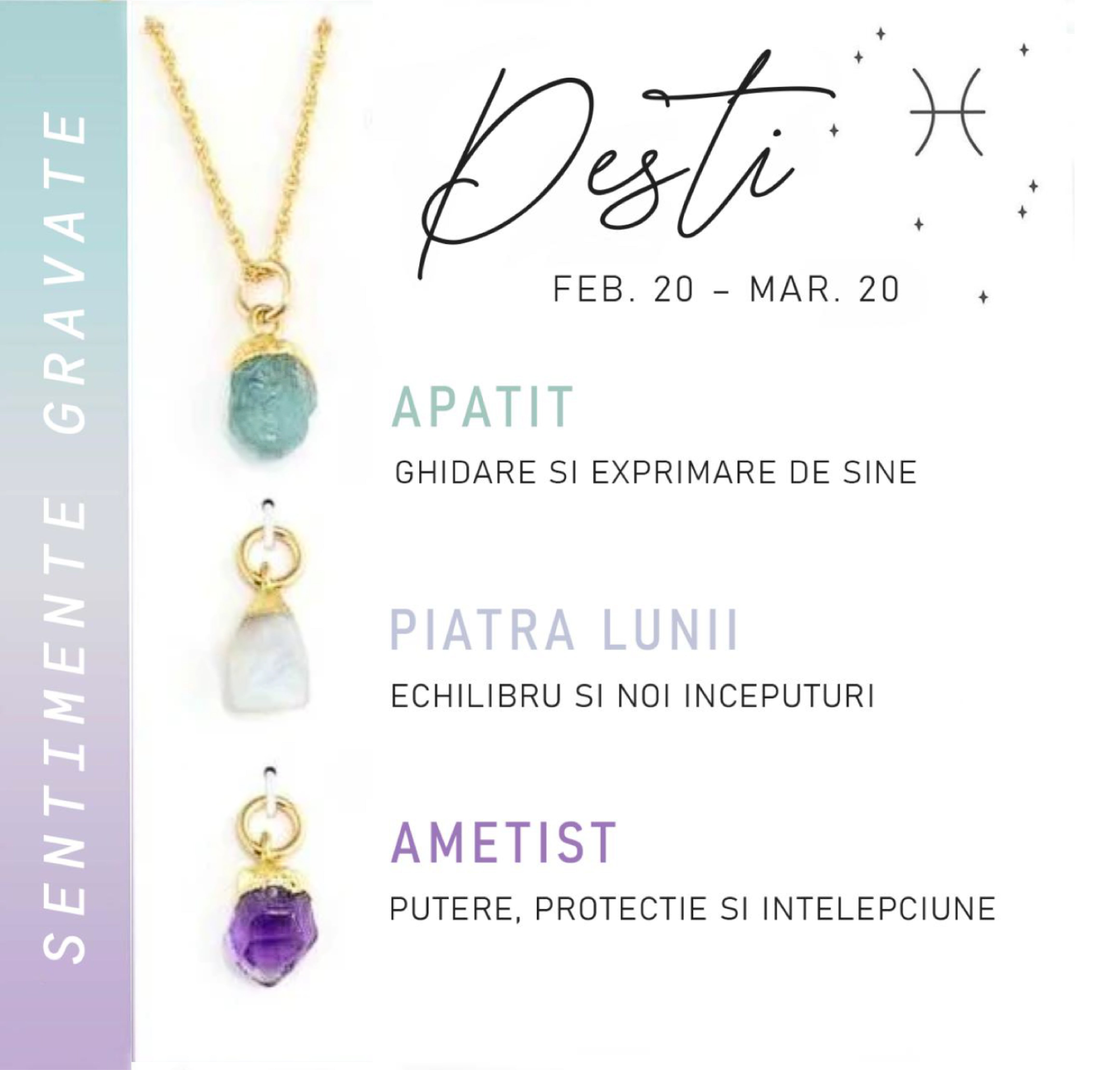 Colier Horoscop cu 3 pietre Semipretioase - Sentimente Gravate