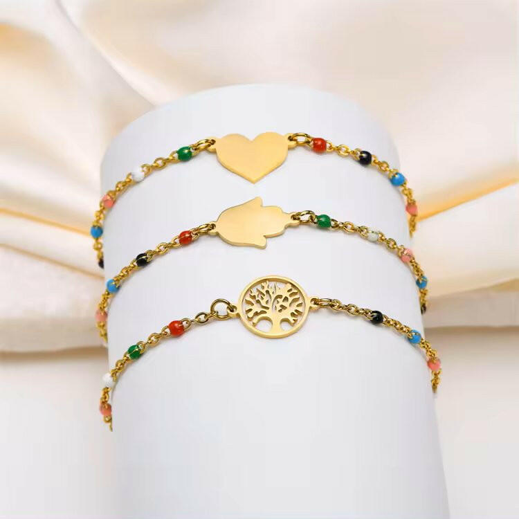 Bratara Placata cu Aur 18K cu margele - Sentimente Gravate