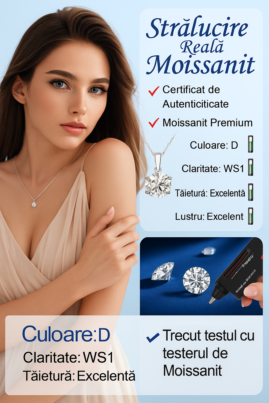 Colier din Argint 925 cu Diamant Moissanit de un Carat - Sentimente Gravate