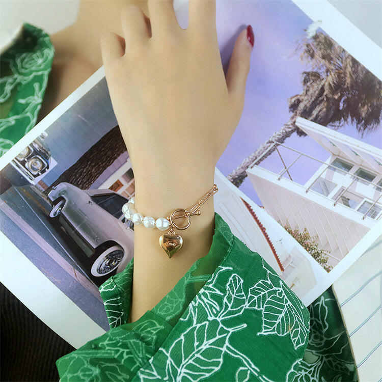 Bratara Personalizata Placata cu Aur 18K tip Banut cu Perle - Sentimente Gravate