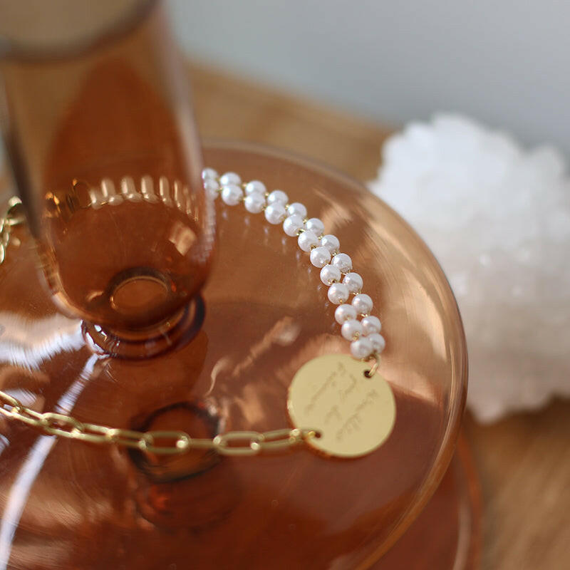 Bratara Personalizata Placata cu Aur 18K tip Banut cu Perle - Sentimente Gravate