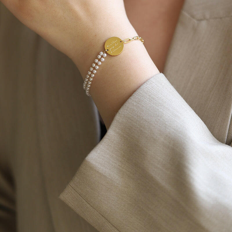 Bratara Personalizata Placata cu Aur 18K tip Banut cu Perle - Sentimente Gravate