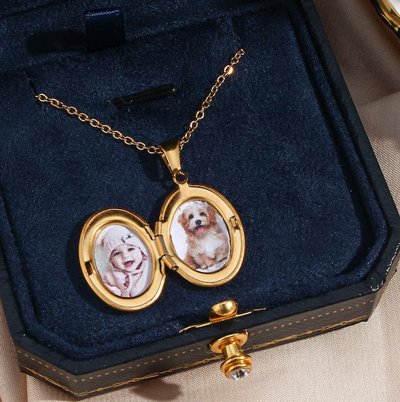 Pandantiv Oval Placat cu Aur 18K -cu poze in interior si mesaj personalizat Gravura + Cadou - Sentimente Gravate